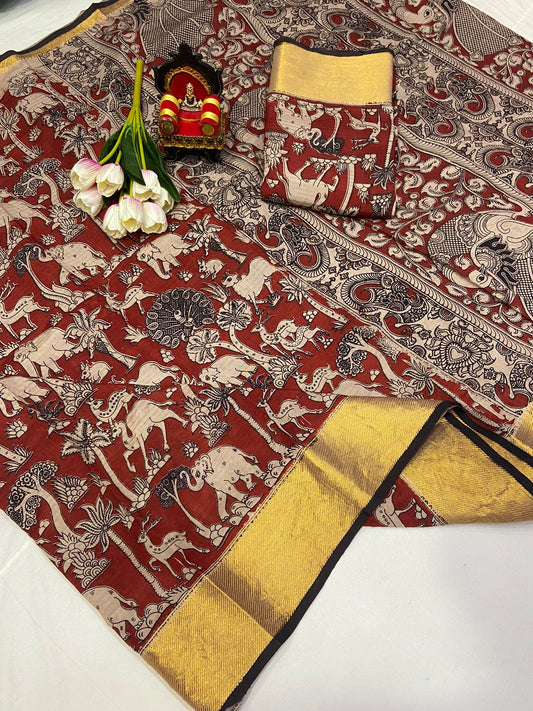 Kalamkari Silk Saree with Kanchi Border