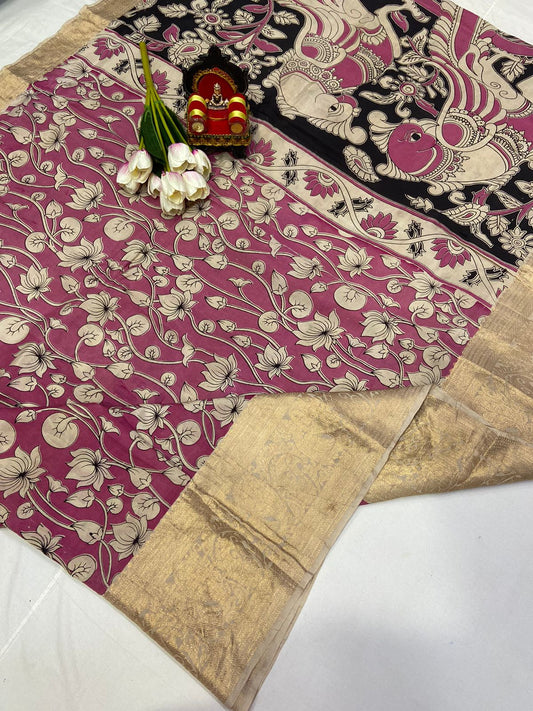 Kalamkari Silk Saree with Kanchi Border