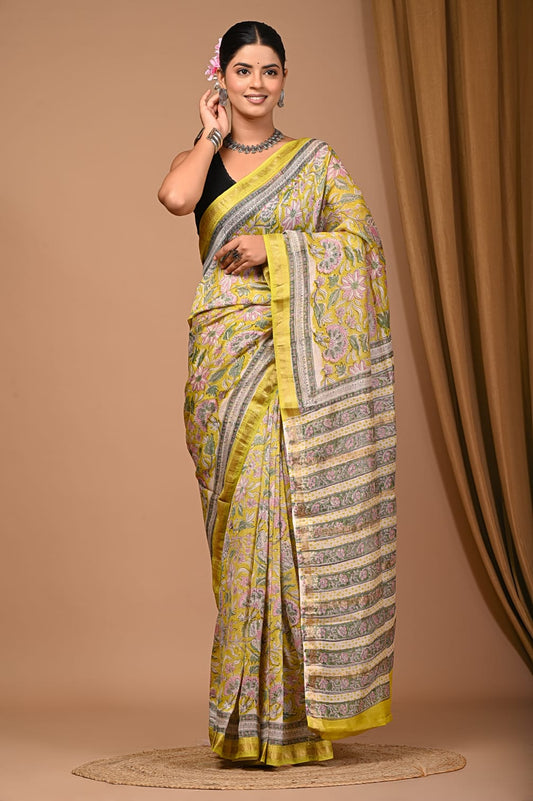 Maheshwari Block Print Silk Saree