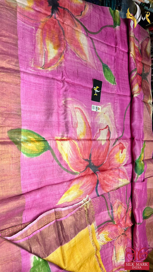 HANDPAINT TUSSAR SILK ZARI BORDER SAREE