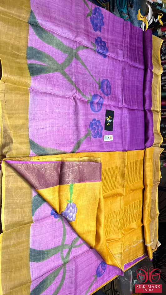 HANDPAINT TUSSAR SILK ZARI BORDER SAREE