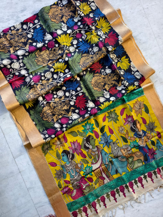 Pure Pen Kalamkari Bangalore Silk Saree