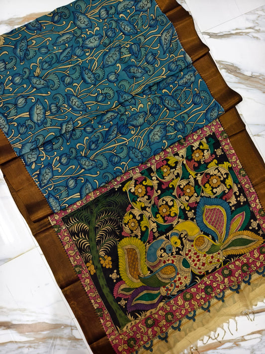 Pure Pen Kalamkari Bangalore Silk Saree