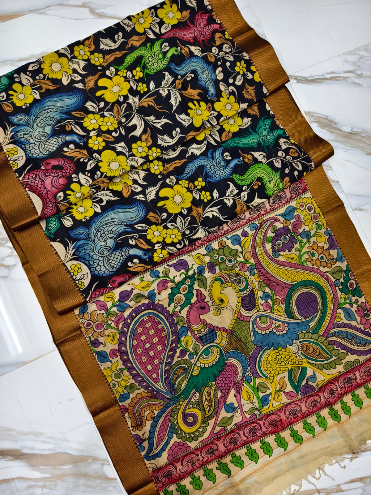 Pure Pen Kalamkari Bangalore Silk Saree