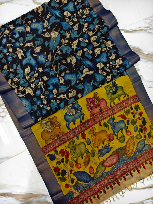 Pure Pen Kalamkari Bangalore Silk Saree