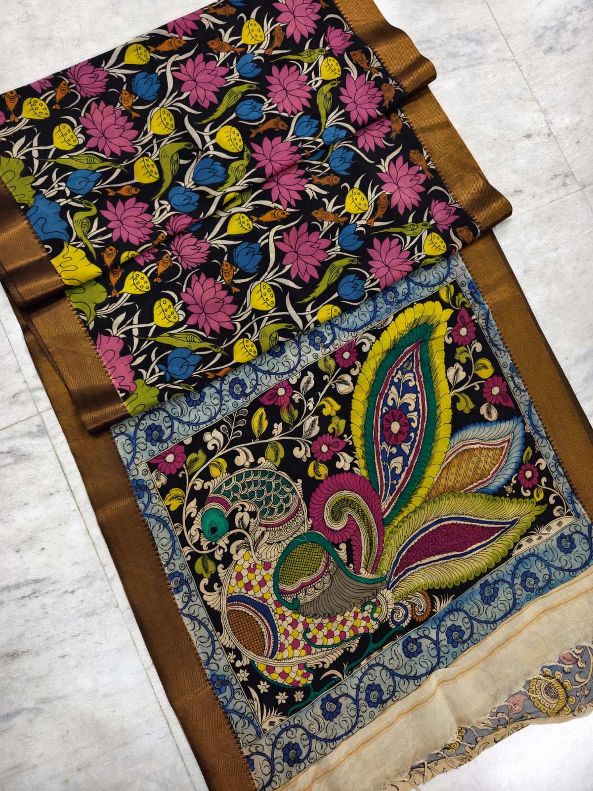 Pure Pen Kalamkari Bangalore Silk Saree