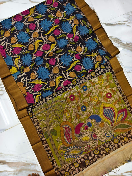 Pure Pen Kalamkari Bangalore Silk Saree